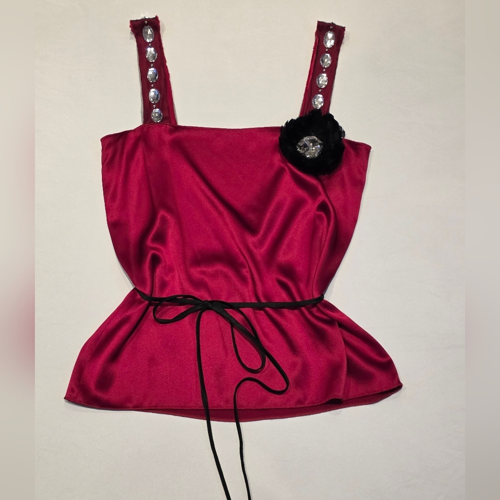 Ranjana Khan Vintage Deep Red  Silk Satin Blouse Top Size S (Fits S-M)_NWOT